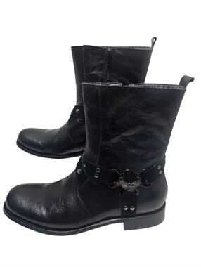 Black Rooster Men's Leather Harness Black Eagle Emblem Boots Sz 10